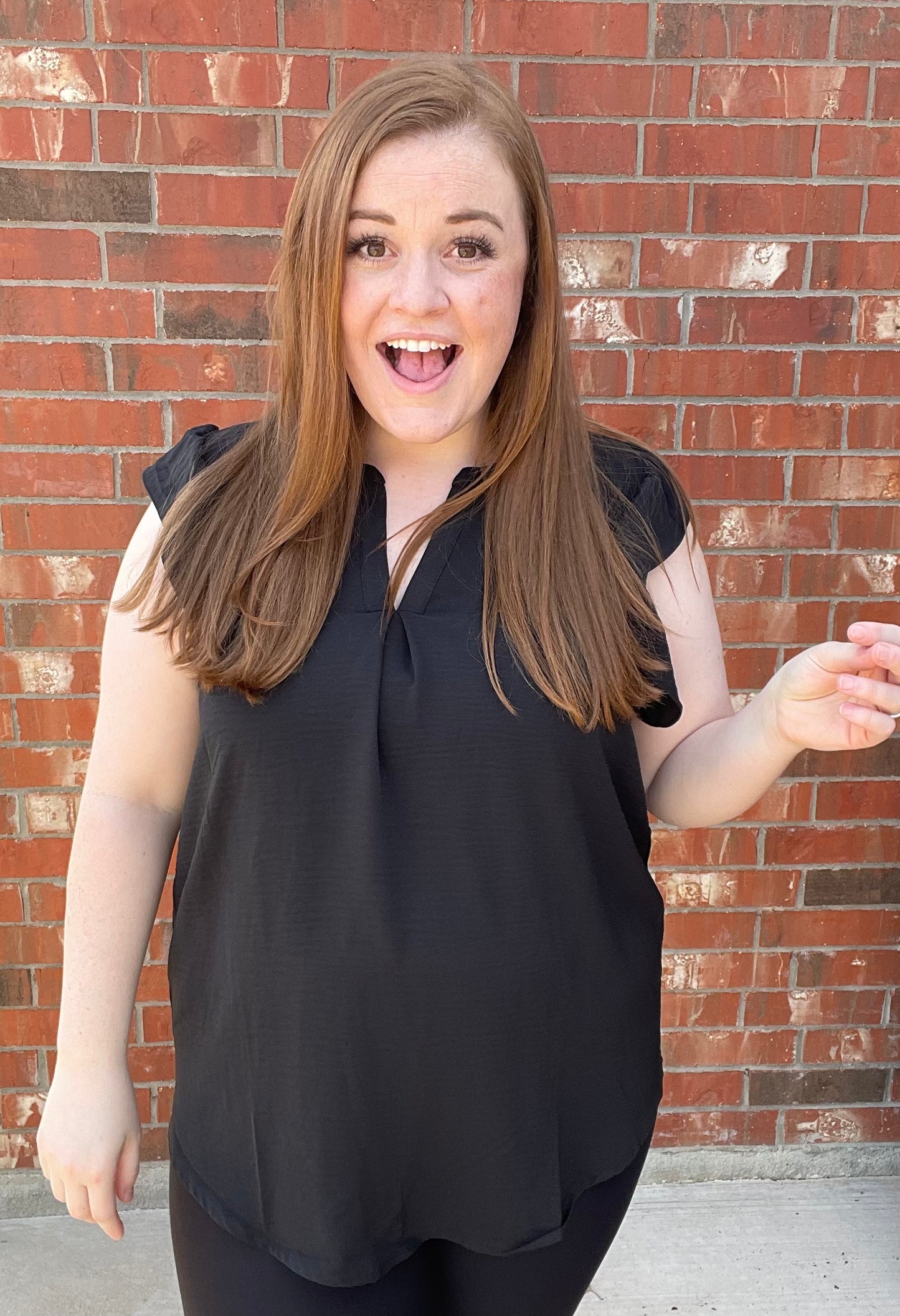 Black Ruffle Sleeve Tank